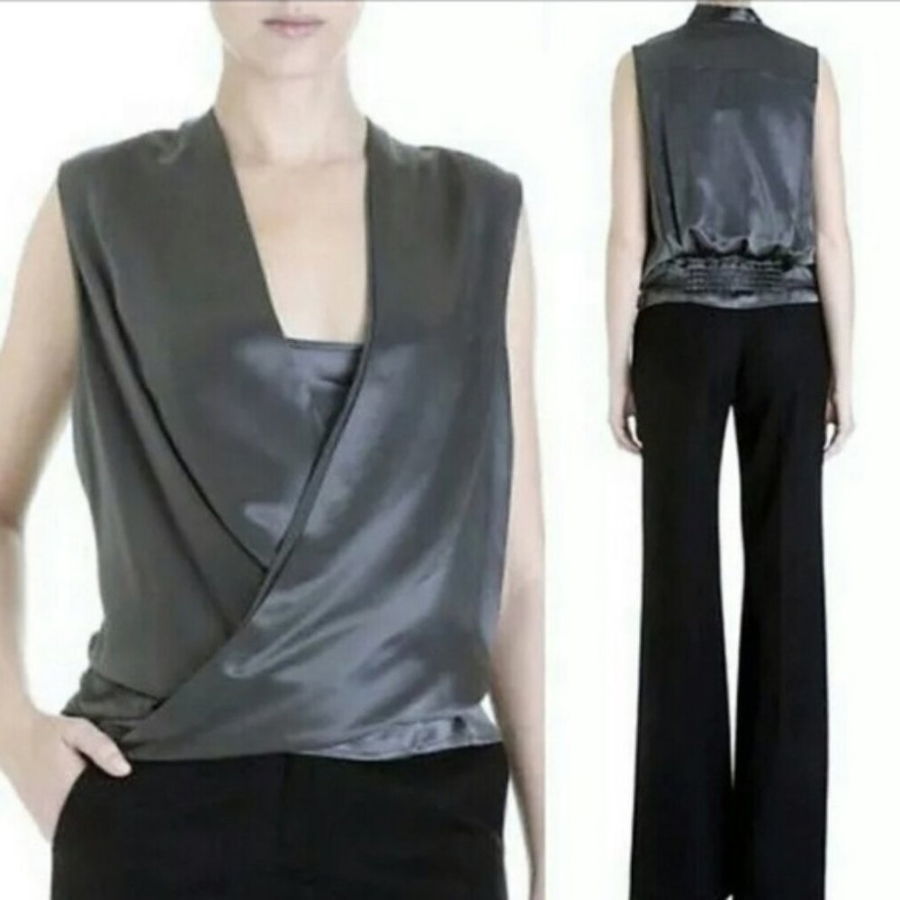 2 piece DVF Diane von Furstenberg Grey Sleeveless Blouse Top Tank